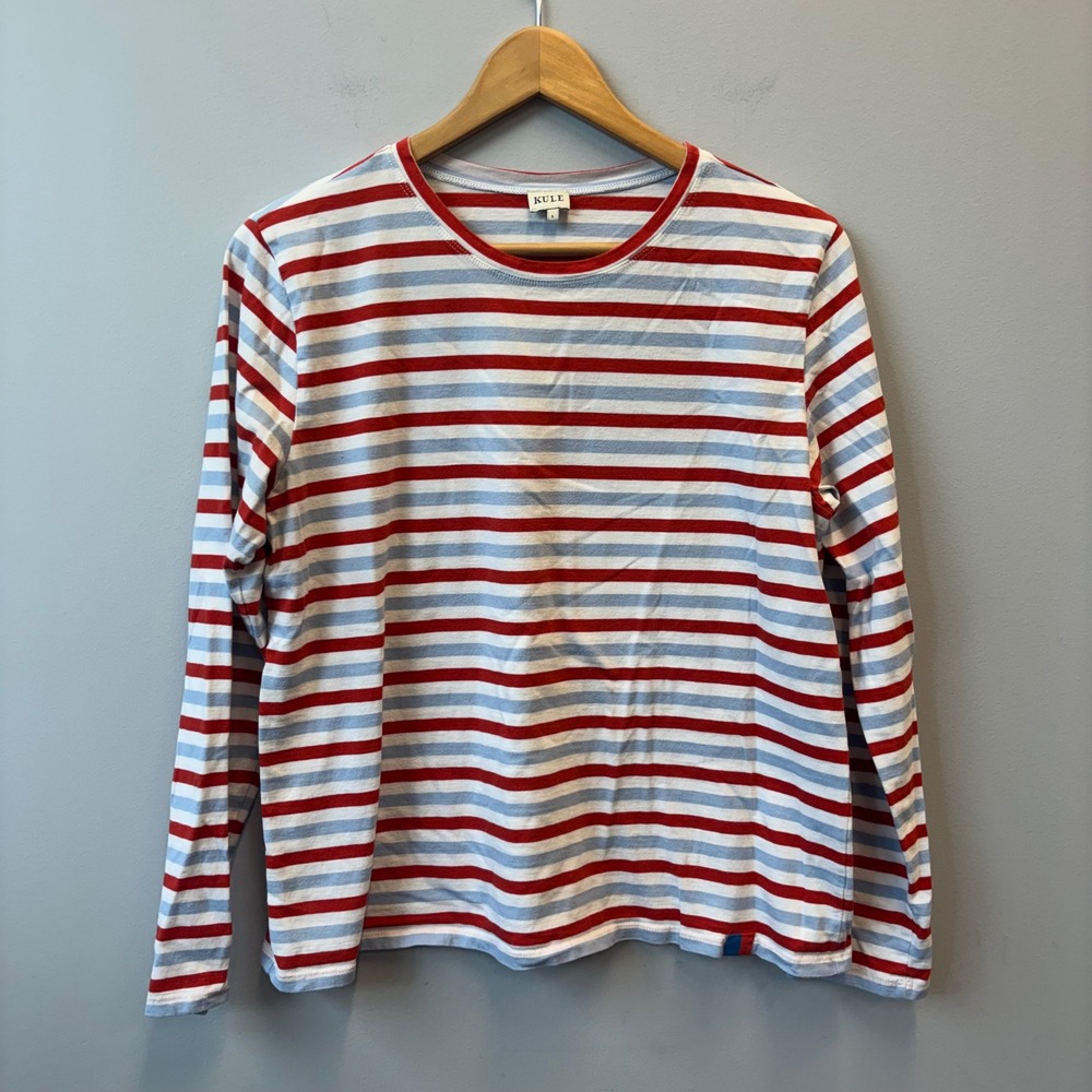 KULE Red White Blue Striped Long Sleeve Cotton Tee Shirt Large